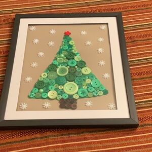 Handmade Button Christmas Tree Holiday Decor in 8x10 Frame.